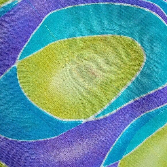 Vintage 70s 2pc Skirt Set L Geometric Psychedelic Maxi Tank Blue Green Mod Funky - Picture 6 of 16